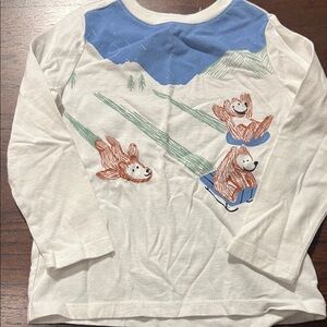 Old Navy Kids Long Sleeve Tee with Bear Sledding Design - Blue and White